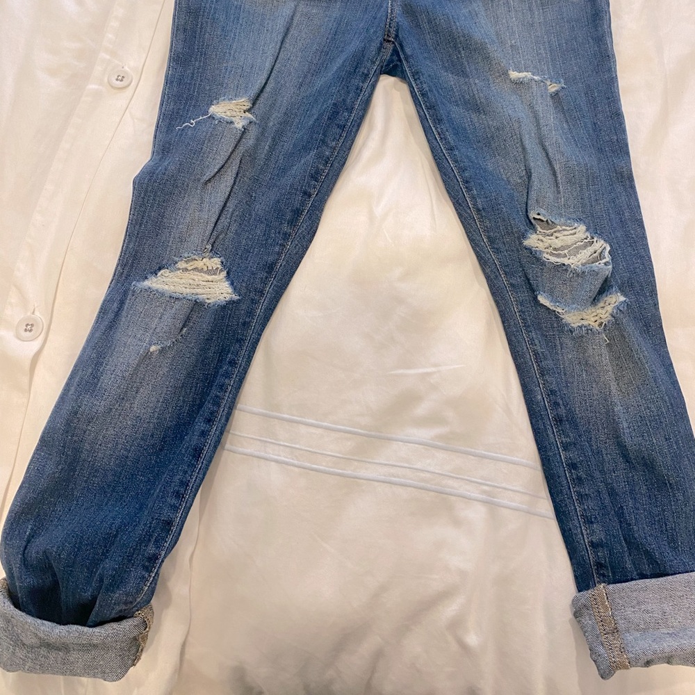 LIKE NEW - Designer cropped ripped blue jeans !